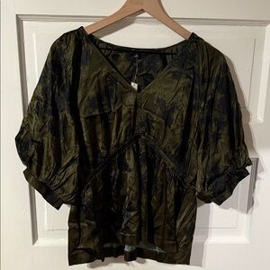Madewell Olive and Black Blouse
